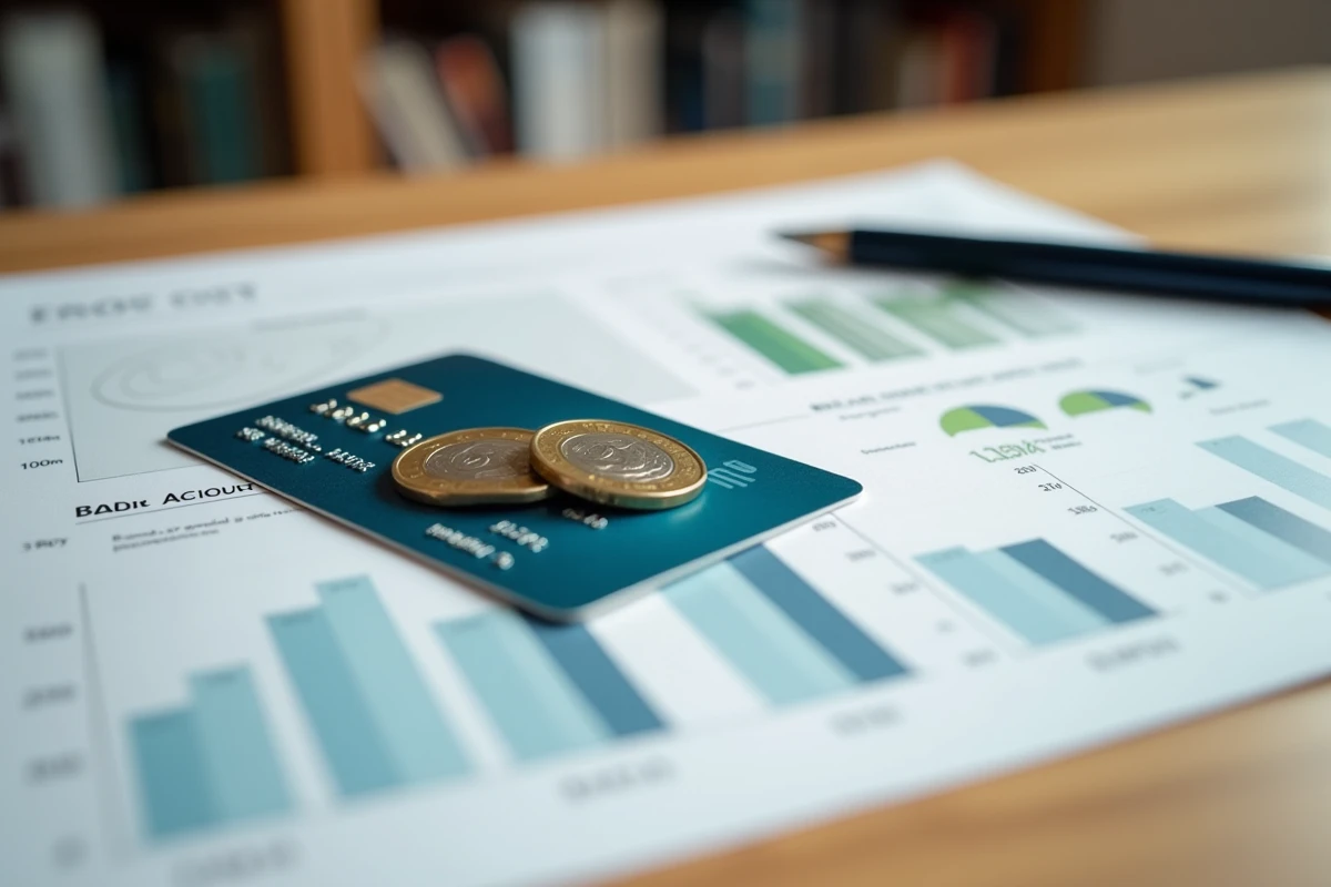 Carte bancaire, pièces en euros et relevé de compte illustrant le concept de cashback bancaire