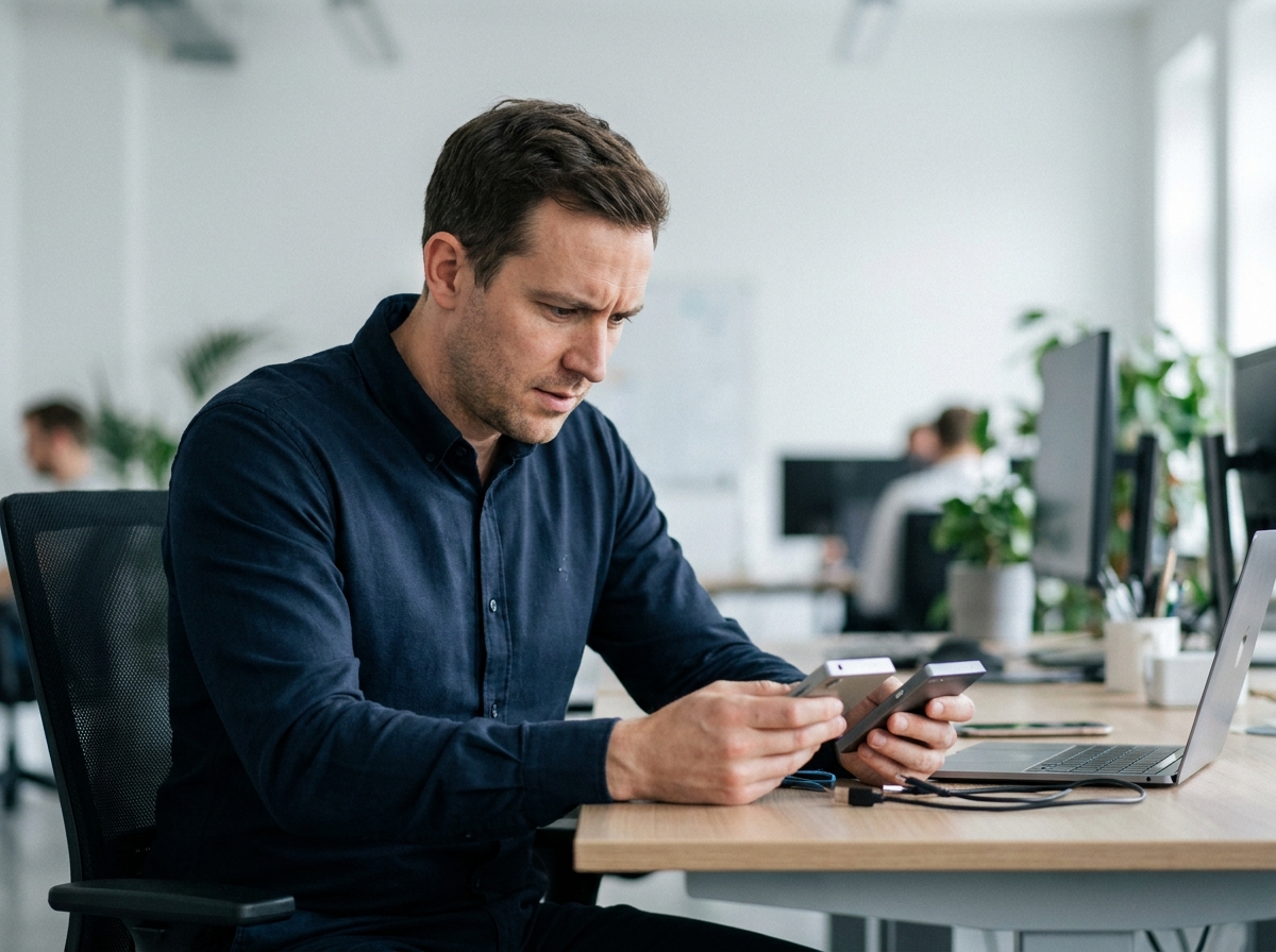 Professionnel comparant deux appareils électroniques compacts sur un bureau moderne, illustrant les différences entre l'Epsicap Explore et l'Epsicap Nano