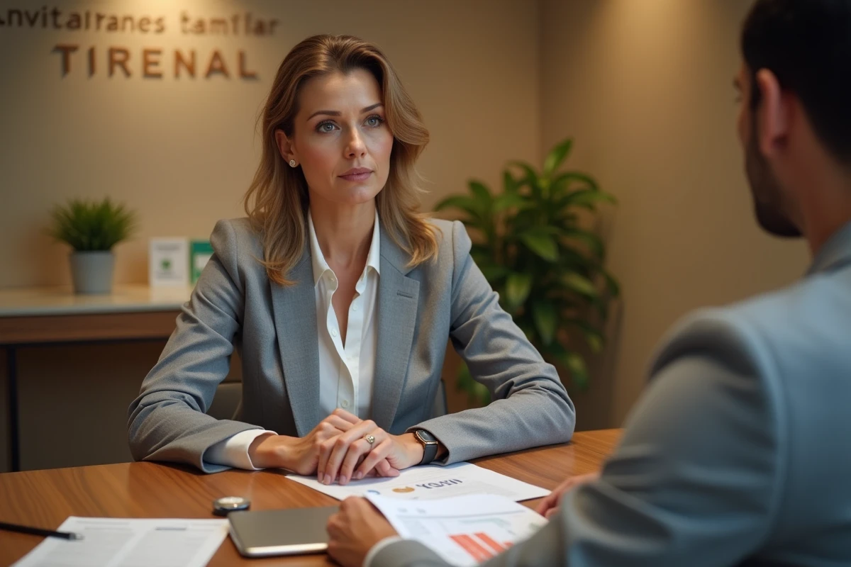 Femme consultant un conseiller bancaire pour choisir la meilleure banque pour acheter des bitcoins