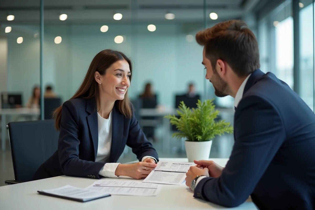 Femme consultant son conseiller bancaire pour un remboursement anticipé de crédit immobilier