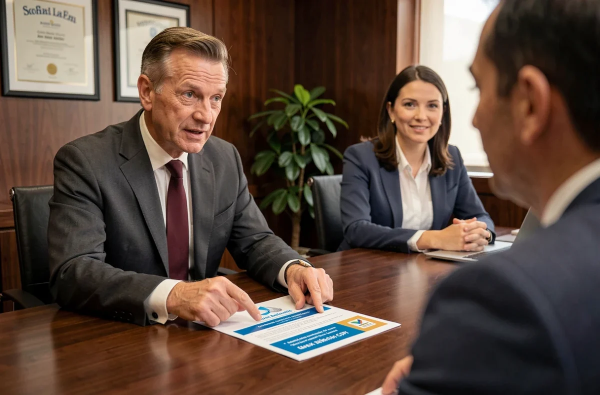 Conseiller financier présentant les avantages fiscaux d'un investissement SCPI à des clients