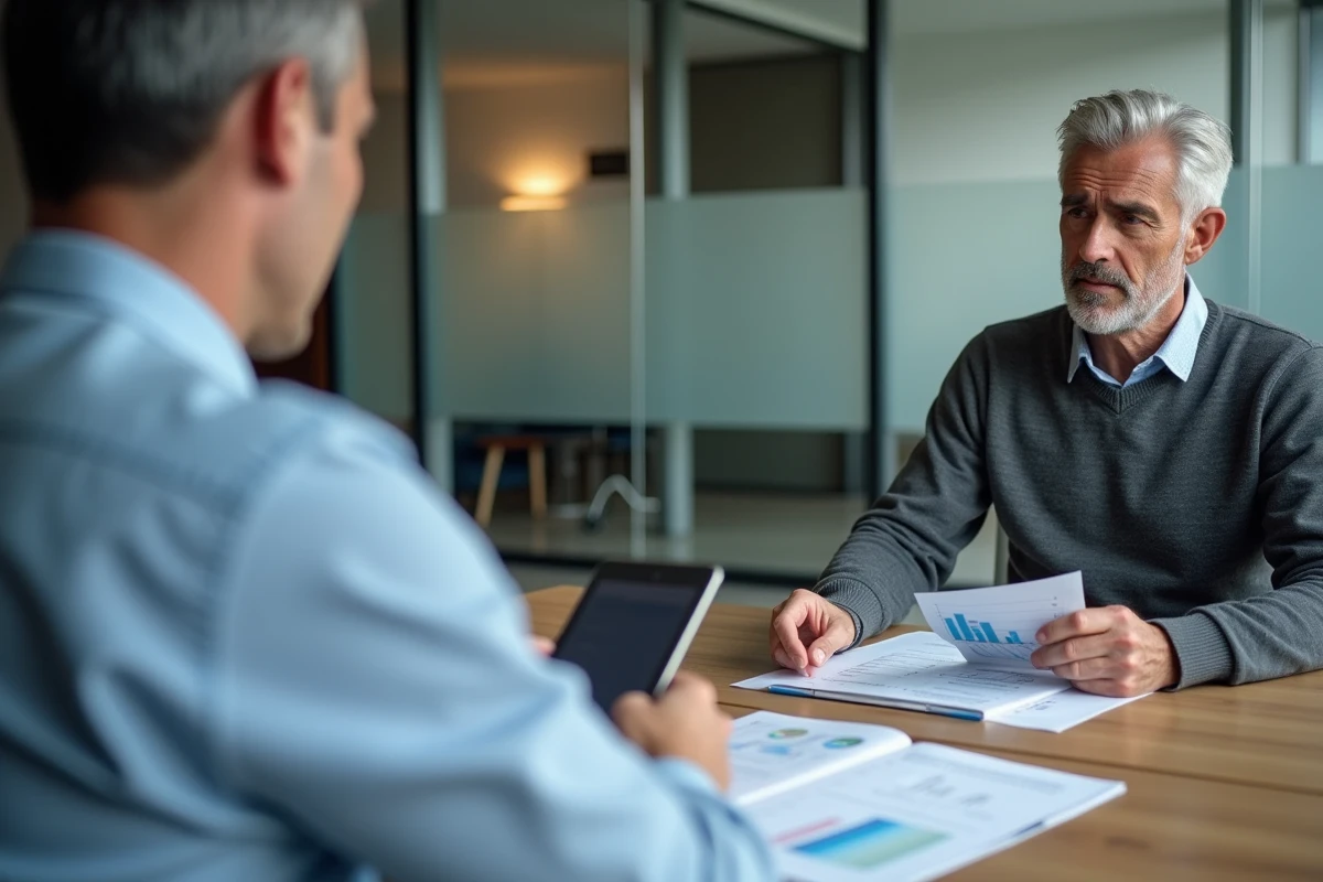 Travailleur indépendant consultant un conseiller financier pour optimiser sa pension de retraite