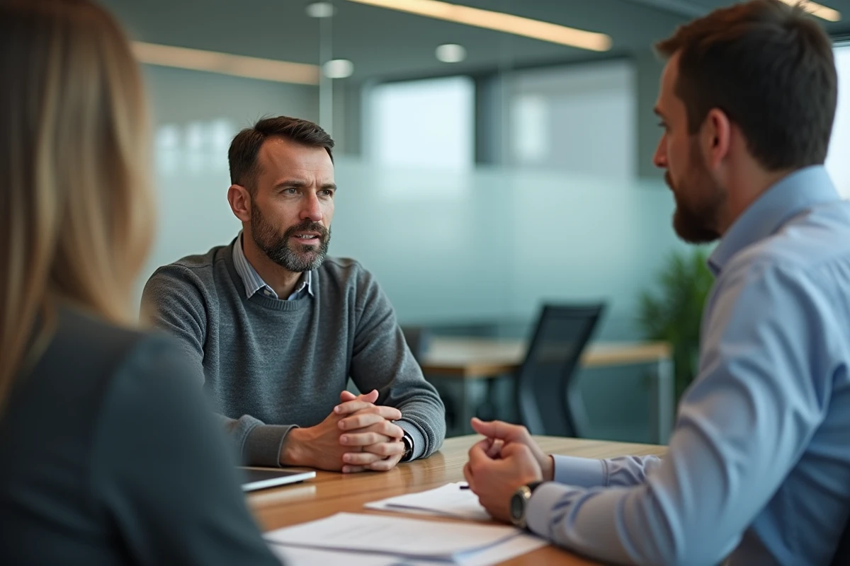 Homme consultant un conseiller en assurance pour une couverture perte de salaire