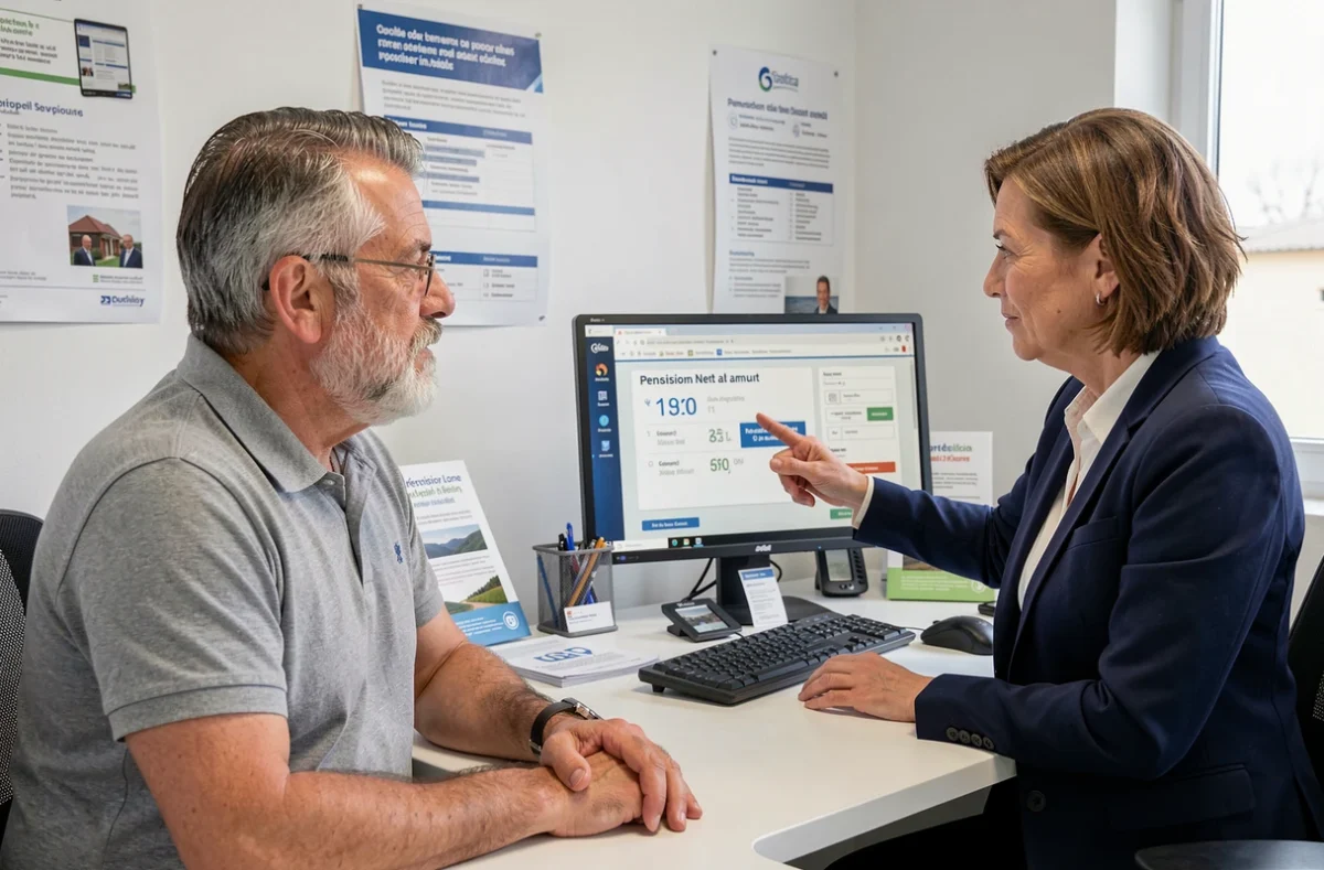 Retraité en consultation avec un conseiller pour calculer sa retraite nette anticipée liée à la pénibilité