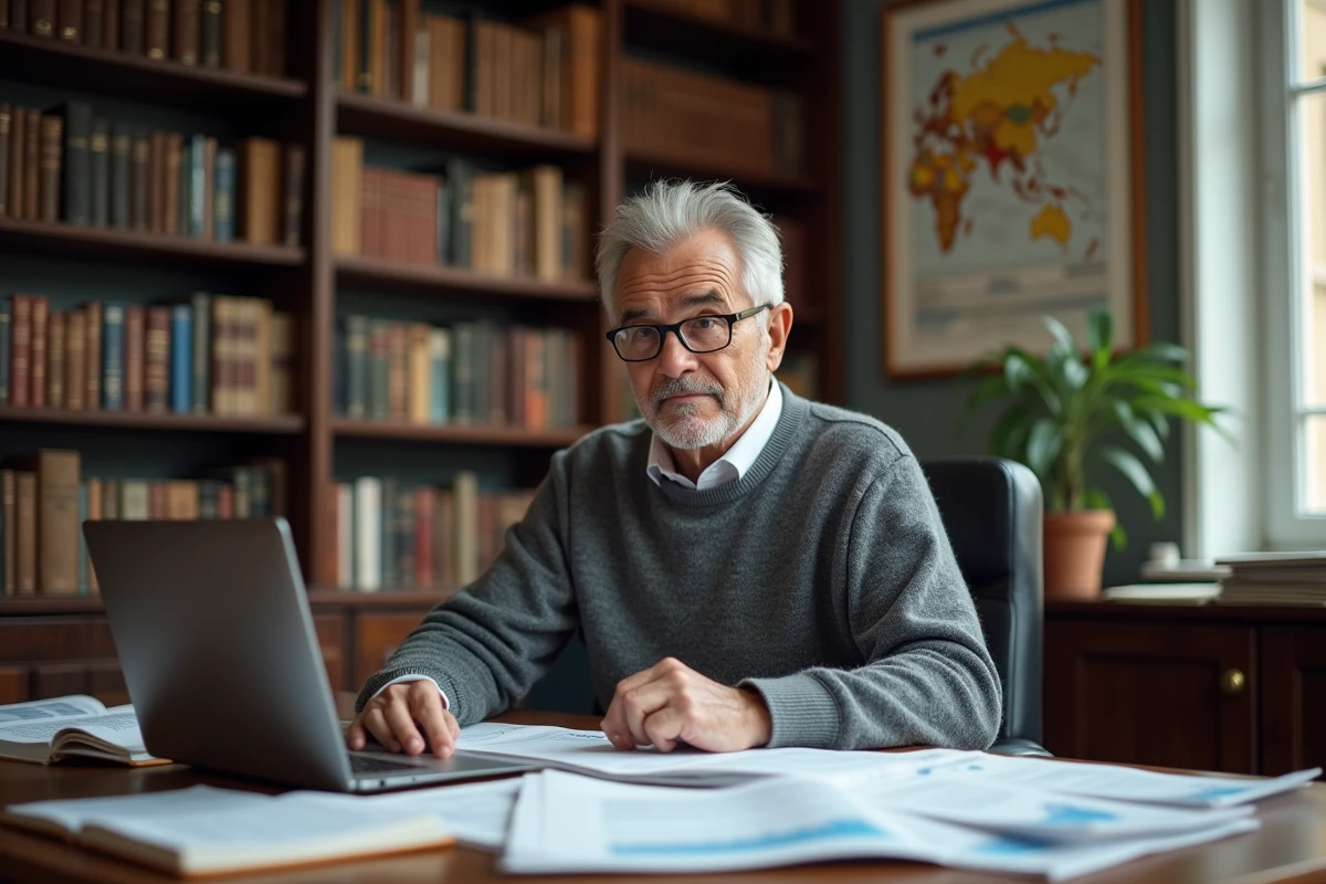 Économiste étudiant des rapports sur les revenus médians par catégorie professionnelle dans une bibliothèque universitaire