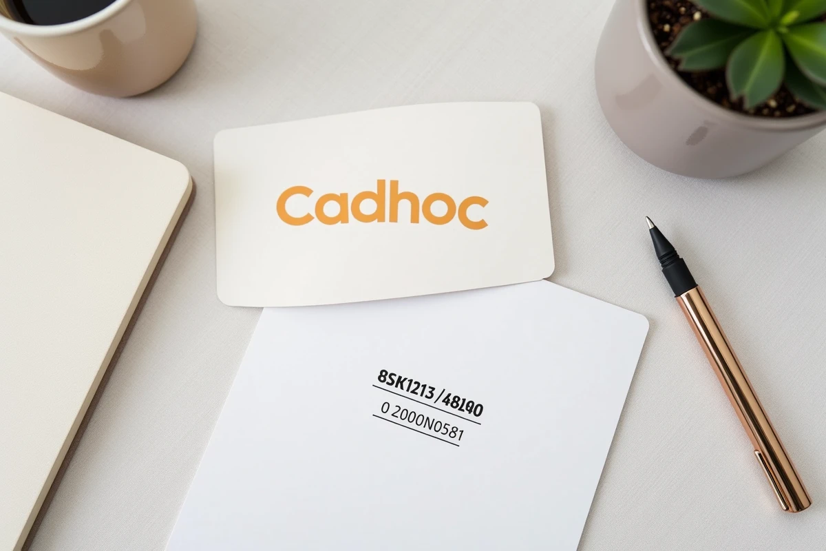 Vue de dessus d'un chèque Cadhoc et d'un code carte cadeau Amazon imprimé sur un bureau minimaliste