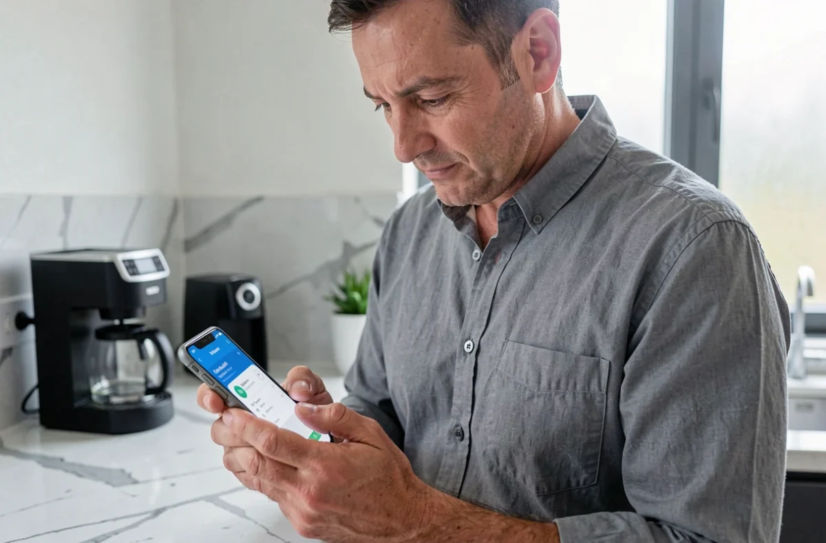Homme utilisant une application bancaire mobile pour payer en ligne avec une carte virtuelle CMB