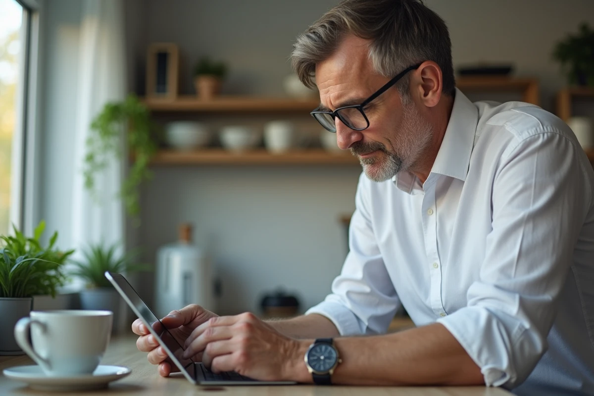 Particulier consultant le site des impôts sur tablette pour s'informer sur les règles de TVA applicables