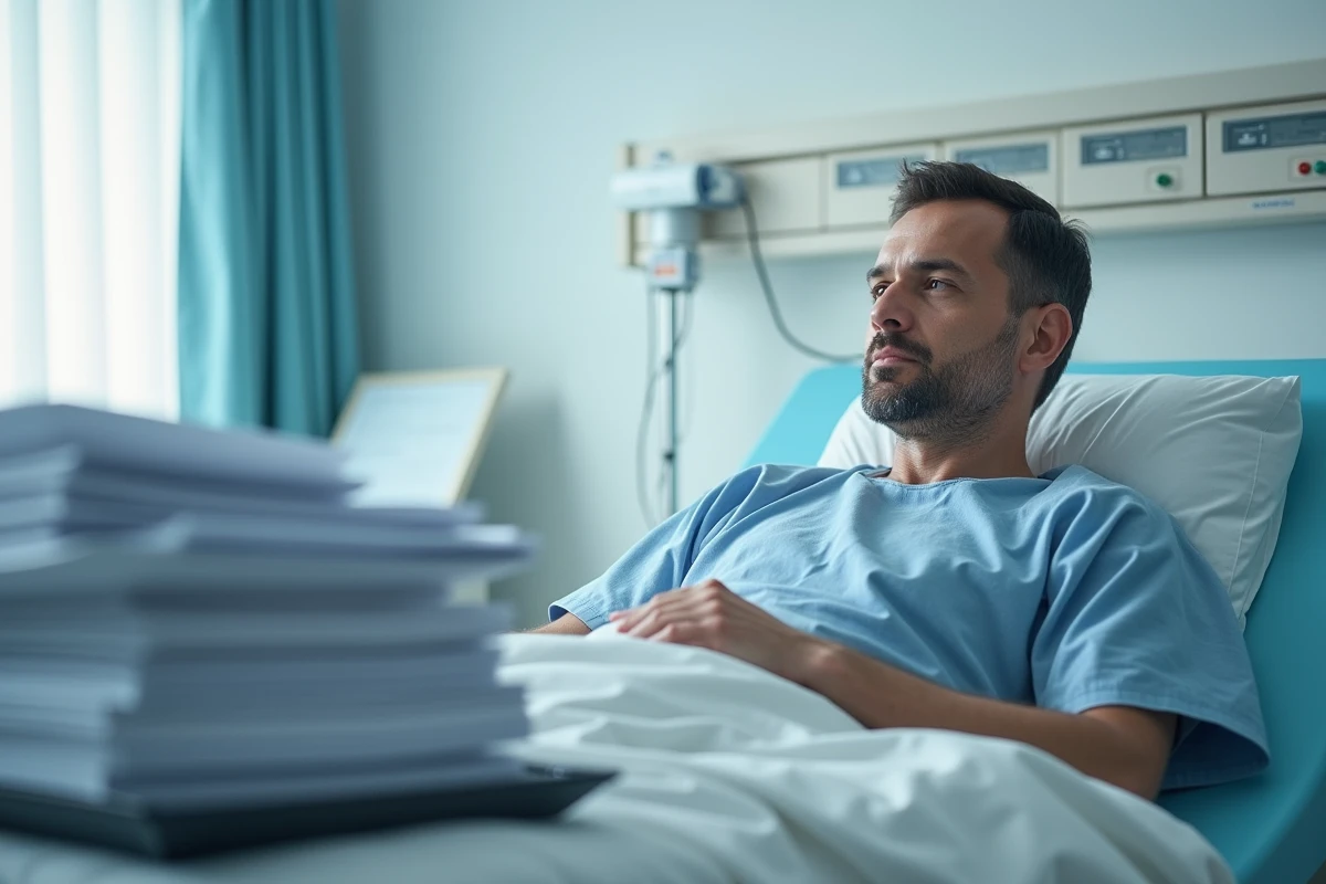 Patient en arrêt maladie consultant des formulaires d'assurance perte de salaire à l'hôpital