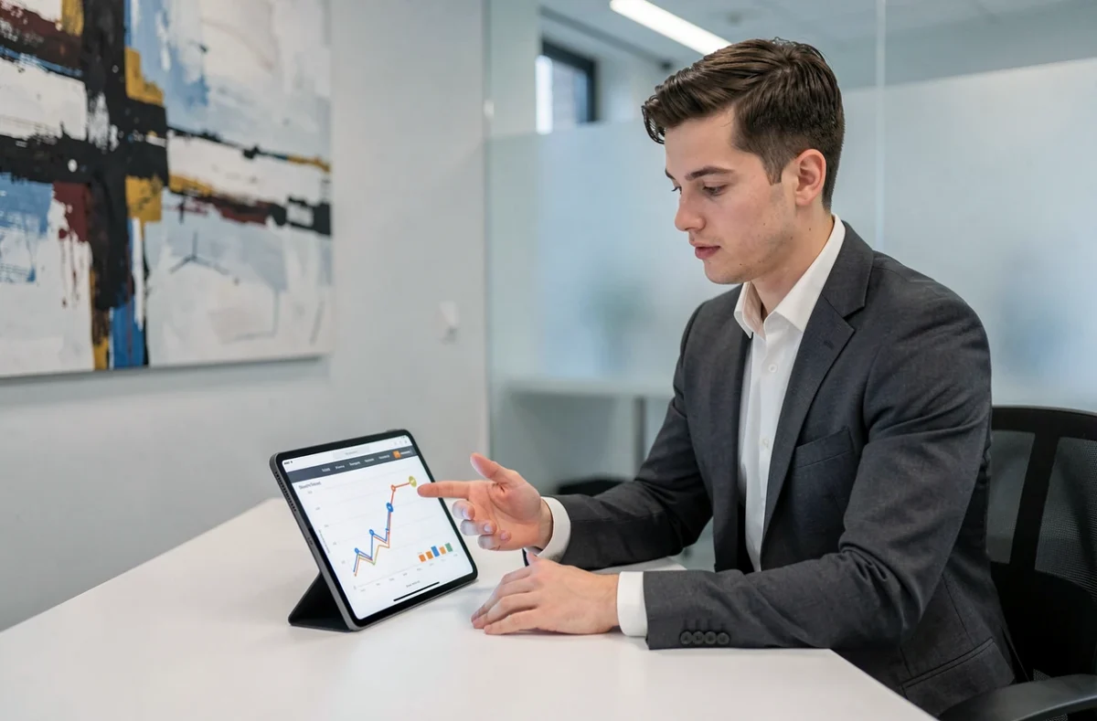 Conseiller Ymanci Toulon présentant une simulation de crédit immobilier sur tablette
